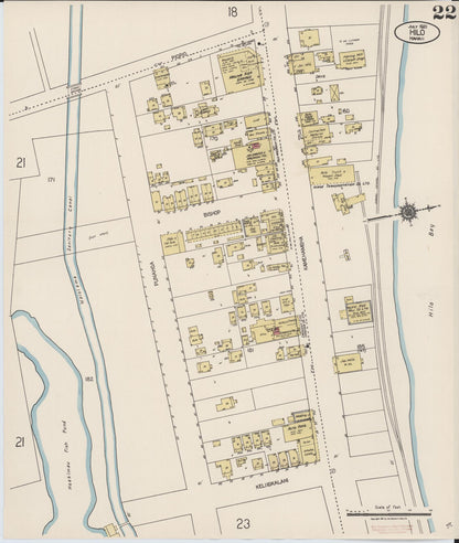 Sanborn Fire Insurance Map from Hilo, Hawaii County, Hawaii (1921), Sheet #0022 - Historic Sanborn Fire Insurance Map Print, vintage old map wall art