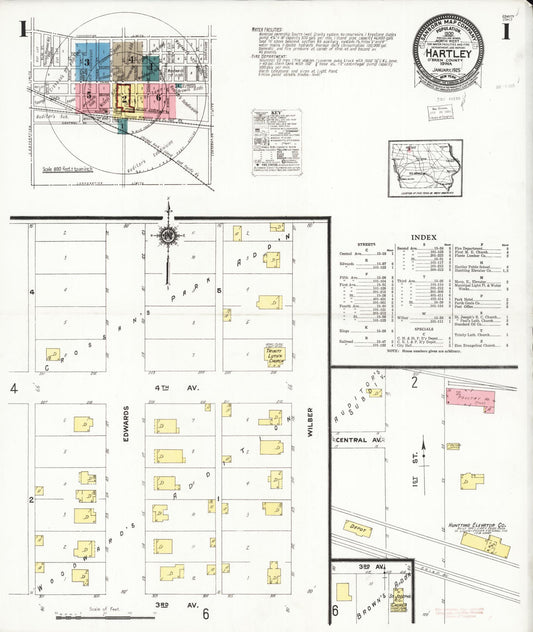 Sanborn Fire Insurance Map from Hartley, O'Brien County, Iowa (1925), Sheet #0001 - Historic Sanborn Fire Insurance Map Print, vintage old map wall art