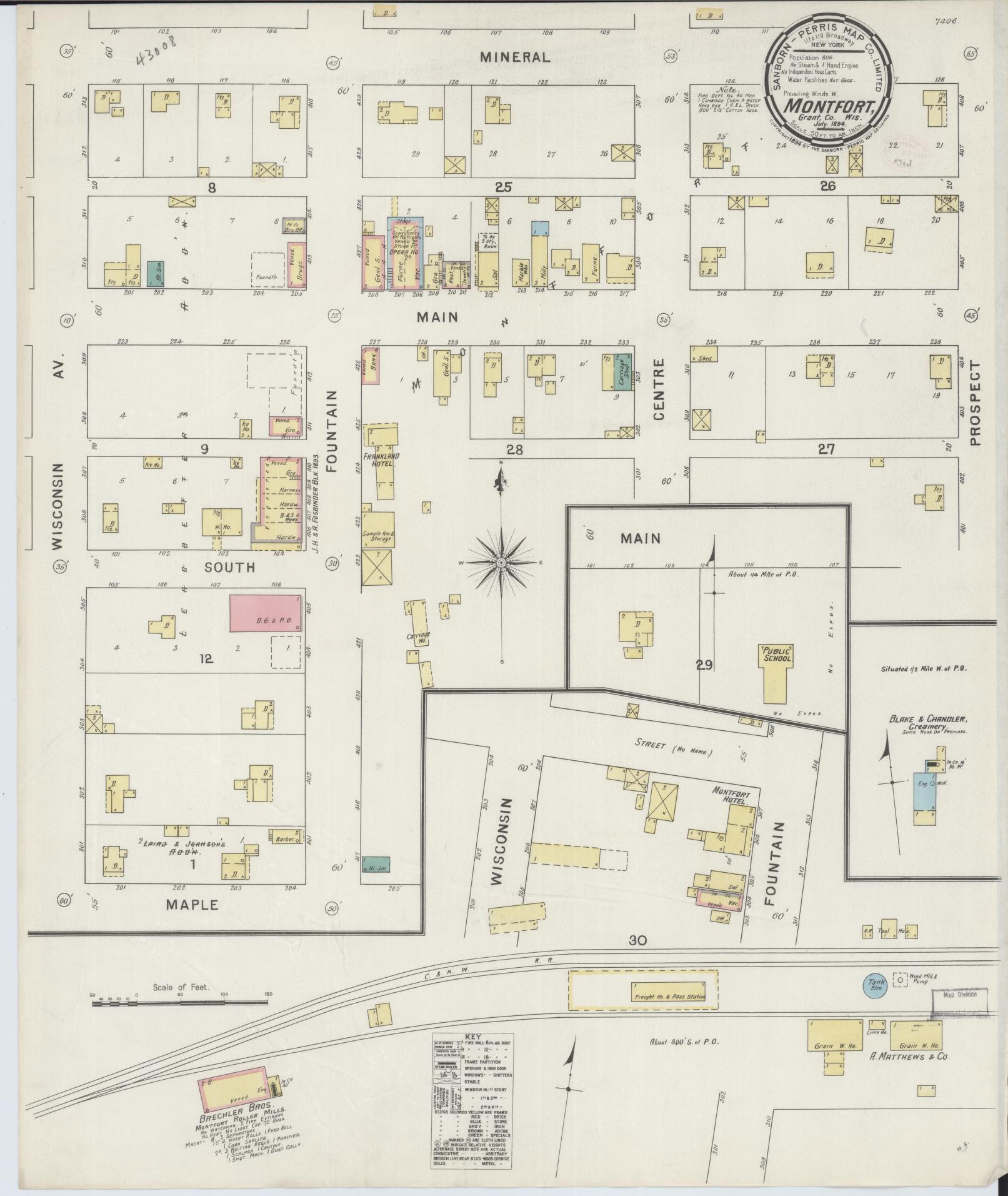 Sanborn Fire Insurance Map from Montfort, Grant County, Wisconsin (1894), Sheet #0001 - Historic Sanborn Fire Insurance Map Print, vintage old map wall art, antique decor, genealogy gift, Wisconsin Wisconsin map