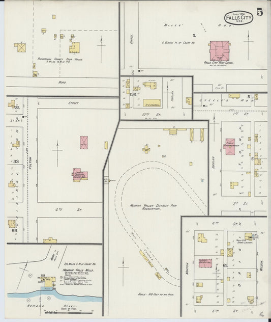 Sanborn Fire Insurance Map from Falls City, Richardson County, Nebraska (1894), Sheet #0005 - Historic Sanborn Fire Insurance Map Print, vintage old map wall art, antique decor, genealogy gift, Nebraska Nebraska map