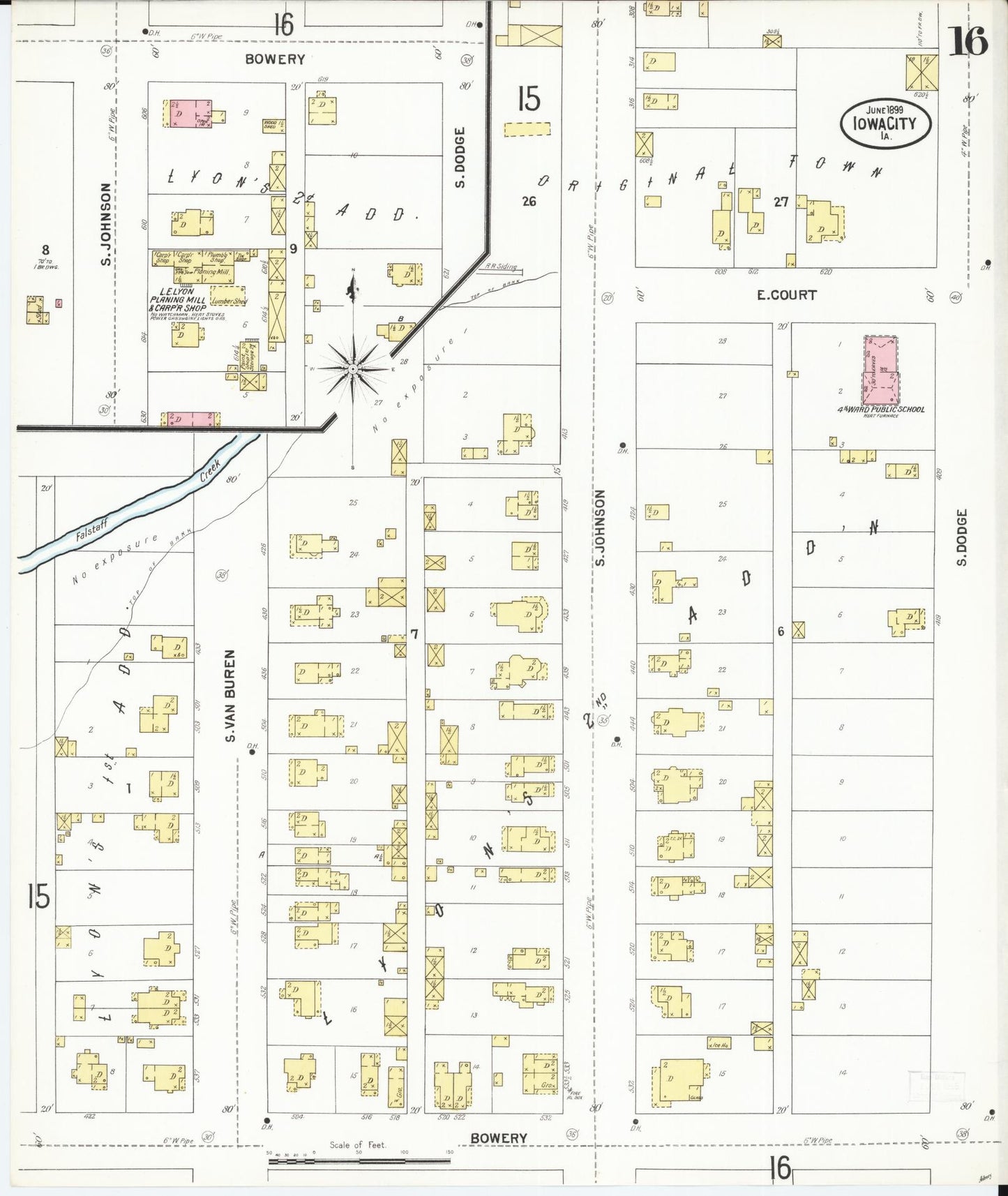 Sanborn Fire Insurance Map from Iowa City, Johnson County, Iowa (1899), Sheet #0016 - Historic Sanborn Fire Insurance Map Print, vintage old map wall art