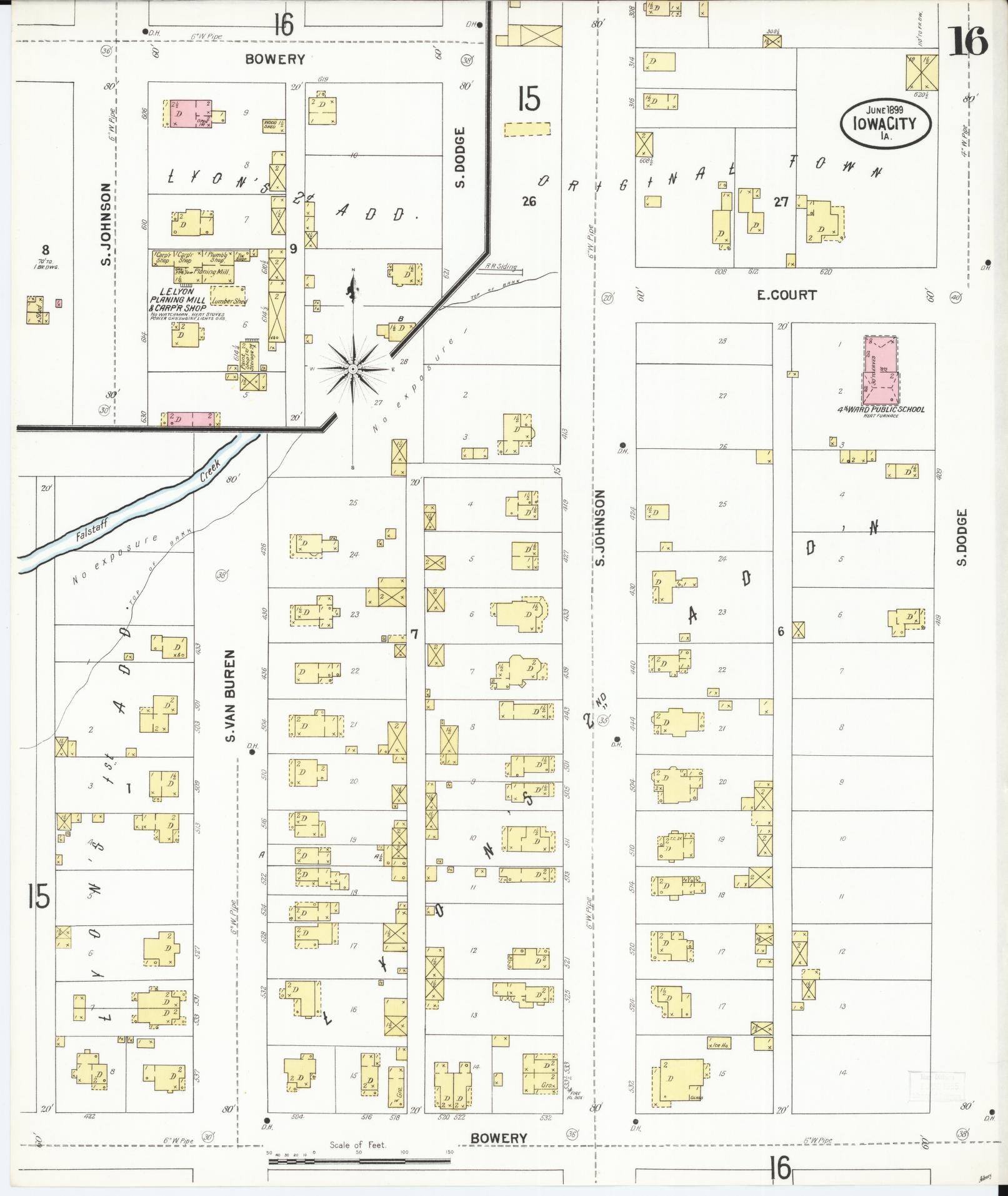 Sanborn Fire Insurance Map from Iowa City, Johnson County, Iowa (1899), Sheet #0016 - Historic Sanborn Fire Insurance Map Print, vintage old map wall art