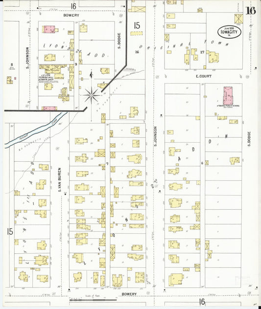 Sanborn Fire Insurance Map from Iowa City, Johnson County, Iowa (1899), Sheet #0016 - Historic Sanborn Fire Insurance Map Print, vintage old map wall art