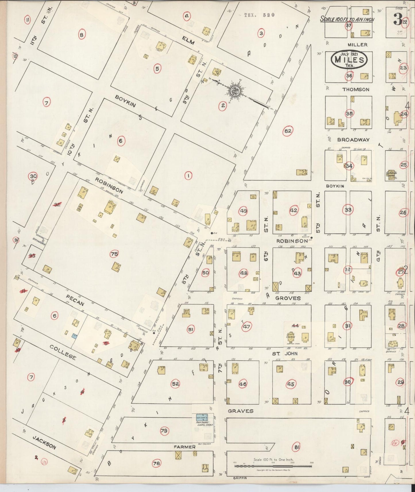 Sanborn Fire Insurance Map from Miles, Runnels County, Texas (1936), Sheet #0003 - Historic Sanborn Fire Insurance Map Print, vintage old map wall art, antique decor, genealogy gift, Texas Texas map