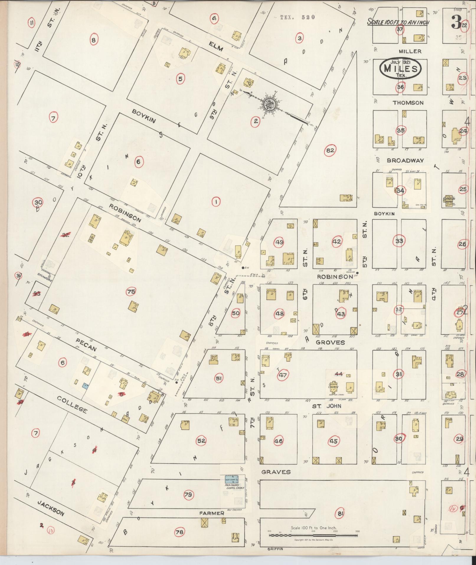 Sanborn Fire Insurance Map from Miles, Runnels County, Texas (1936), Sheet #0003 - Historic Sanborn Fire Insurance Map Print, vintage old map wall art, antique decor, genealogy gift, Texas Texas map