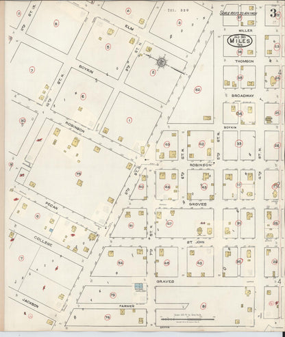 Sanborn Fire Insurance Map from Miles, Runnels County, Texas (1936), Sheet #0003 - Historic Sanborn Fire Insurance Map Print, vintage old map wall art, antique decor, genealogy gift, Texas Texas map