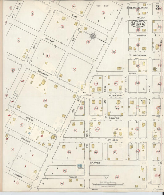Sanborn Fire Insurance Map from Miles, Runnels County, Texas (1936), Sheet #0003 - Historic Sanborn Fire Insurance Map Print, vintage old map wall art, antique decor, genealogy gift, Texas Texas map