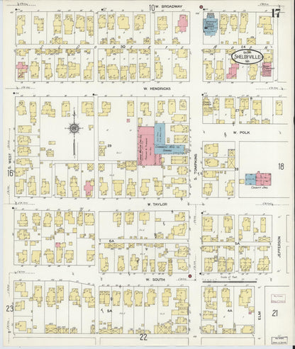 Sanborn Fire Insurance Map from Shelbyville, Shelby County, Indiana (1910), Sheet #0017 - Historic Sanborn Fire Insurance Map Print, vintage old map wall art, antique decor, genealogy gift, Indiana Indiana map