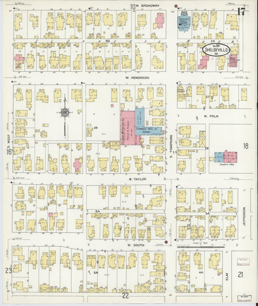Sanborn Fire Insurance Map from Shelbyville, Shelby County, Indiana (1910), Sheet #0017 - Historic Sanborn Fire Insurance Map Print, vintage old map wall art, antique decor, genealogy gift, Indiana Indiana map