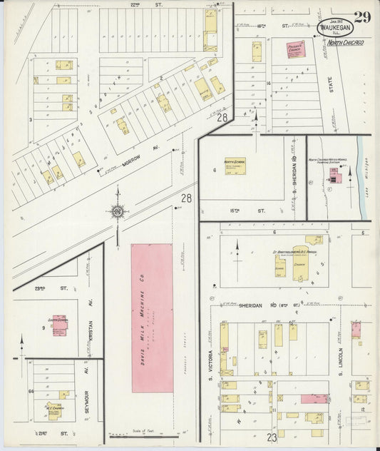 Sanborn Fire Insurance Map from Waukegan, Lake County, Illinois (1912), Sheet #0029 - Historic Sanborn Fire Insurance Map Print, vintage old map wall art, antique decor, genealogy gift, Illinois Illinois map