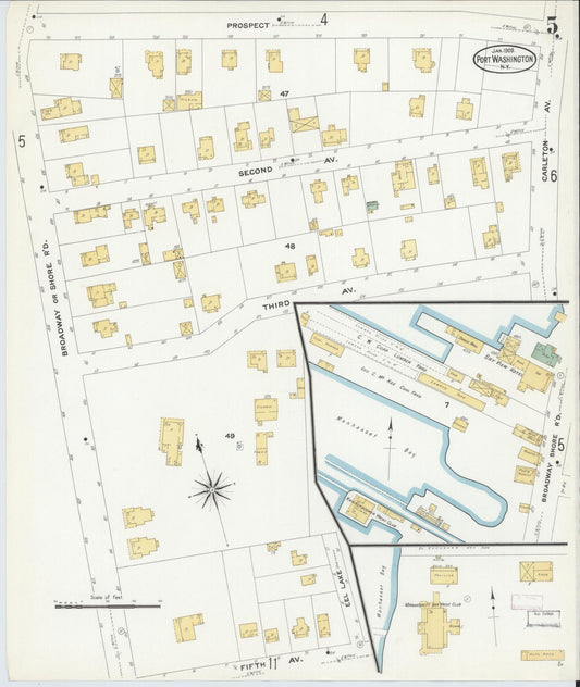 Sanborn Fire Insurance Map from Port Washington, Nassau County, New York (1909), Sheet #0005 - Historic Sanborn Fire Insurance Map Print, vintage old map wall art, antique decor, genealogy gift, New York New York map