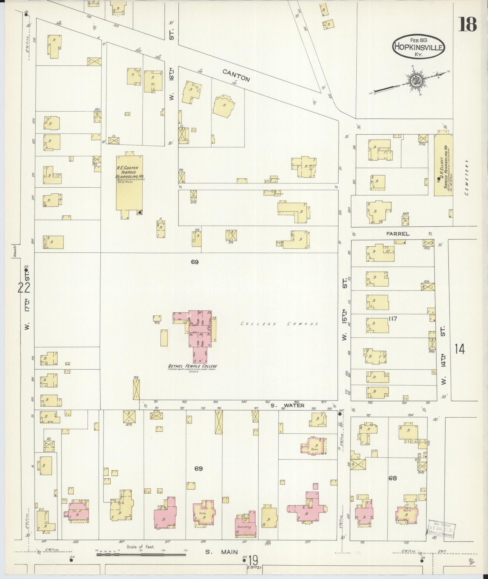 Sanborn Fire Insurance Map from Hopkinsville, Christian County, Kentucky (1913), Sheet #0018 - Historic Sanborn Fire Insurance Map Print, vintage old map wall art, antique decor, genealogy gift, Kentucky Kentucky map
