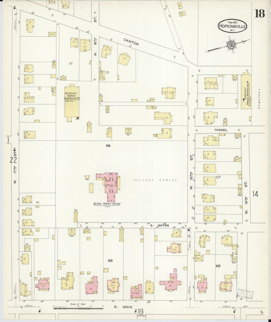 Sanborn Fire Insurance Map from Hopkinsville, Christian County, Kentucky (1913), Sheet #0018 - Historic Sanborn Fire Insurance Map Print, vintage old map wall art, antique decor, genealogy gift, Kentucky Kentucky map