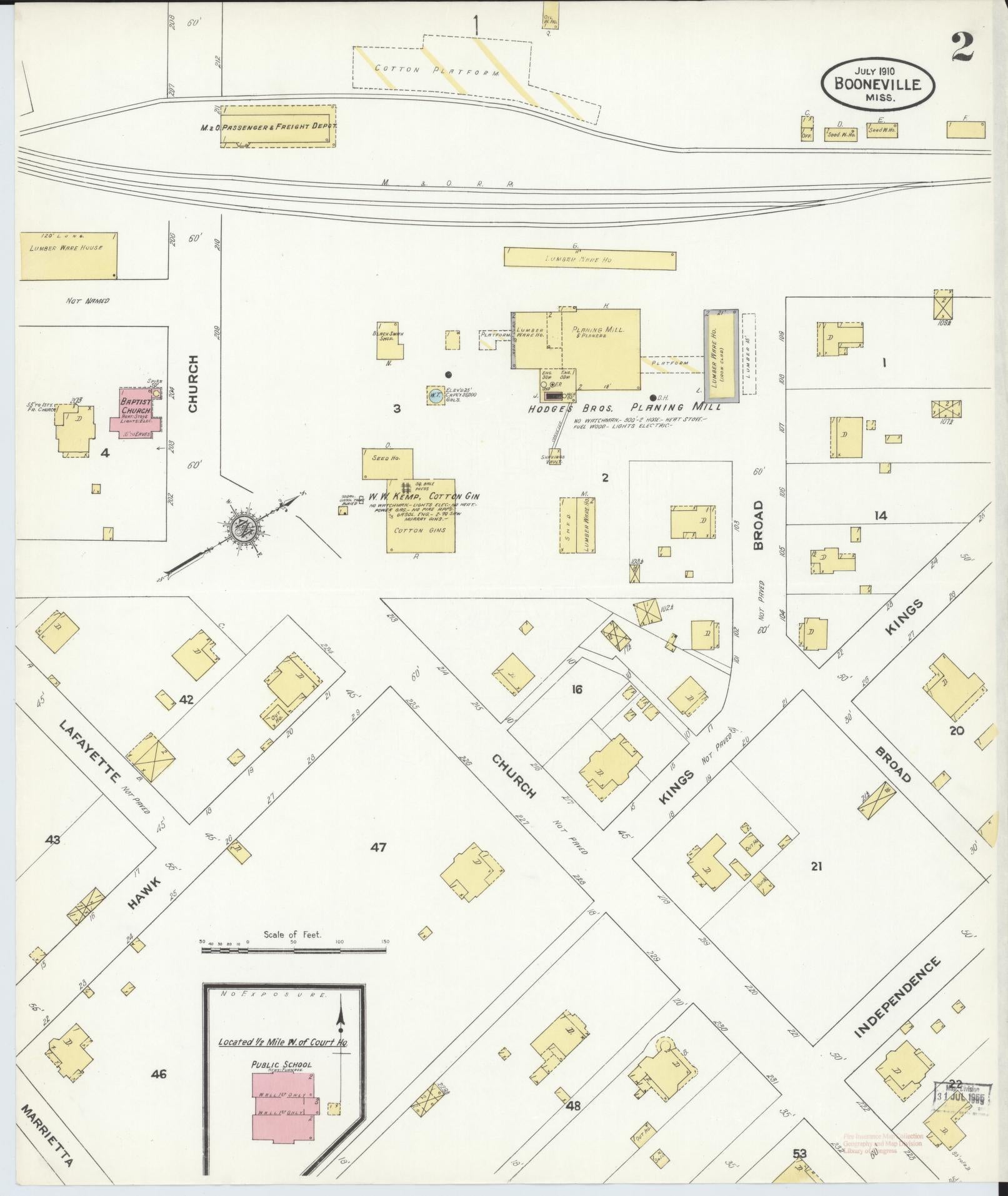 Sanborn Fire Insurance Map from Booneville, Prentiss County, Mississippi (1910), Sheet #0002 - Historic Sanborn Fire Insurance Map Print, vintage old map wall art, antique decor, genealogy gift, Mississippi Mississippi map