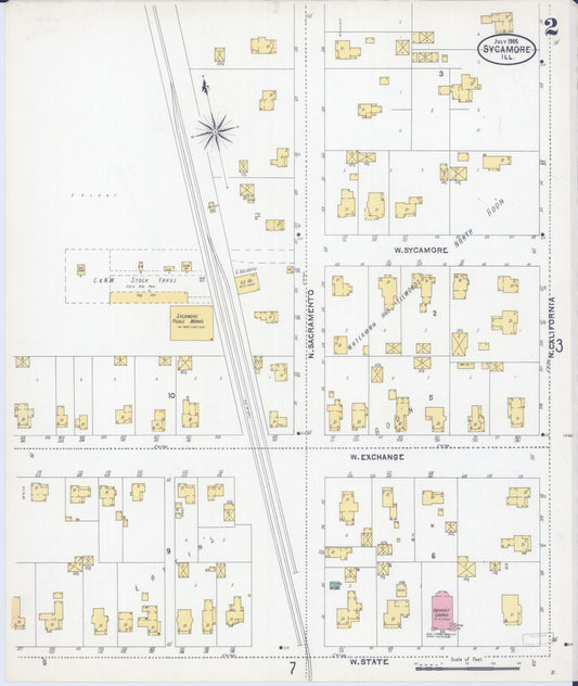 Sanborn Fire Insurance Map from Sycamore, De Kalb County, Illinois (1905), Sheet #0002 - Historic Sanborn Fire Insurance Map Print, vintage old map wall art, antique decor, genealogy gift, Illinois Illinois map