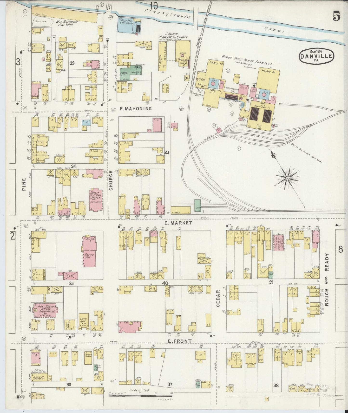 Sanborn Fire Insurance Map from Danville, Montour County, Pennsylvania (1896), Sheet #0005 - Historic Sanborn Fire Insurance Map Print, vintage old map wall art, antique decor, genealogy gift, Pennsylvania Pennsylvania map