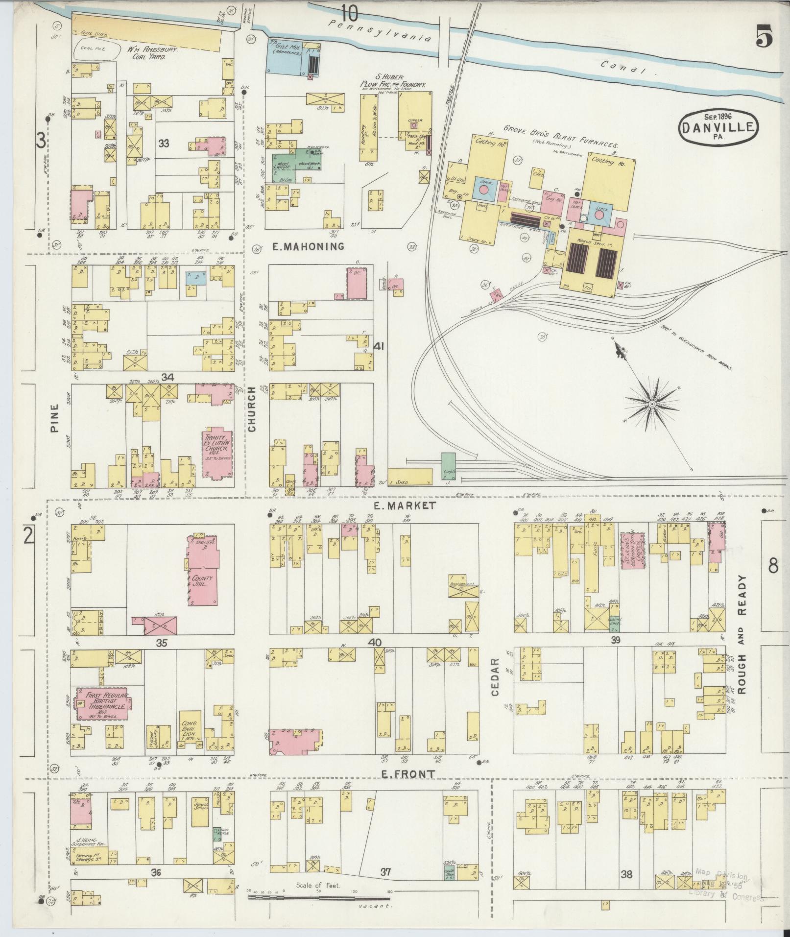 Sanborn Fire Insurance Map from Danville, Montour County, Pennsylvania (1896), Sheet #0005 - Historic Sanborn Fire Insurance Map Print, vintage old map wall art, antique decor, genealogy gift, Pennsylvania Pennsylvania map