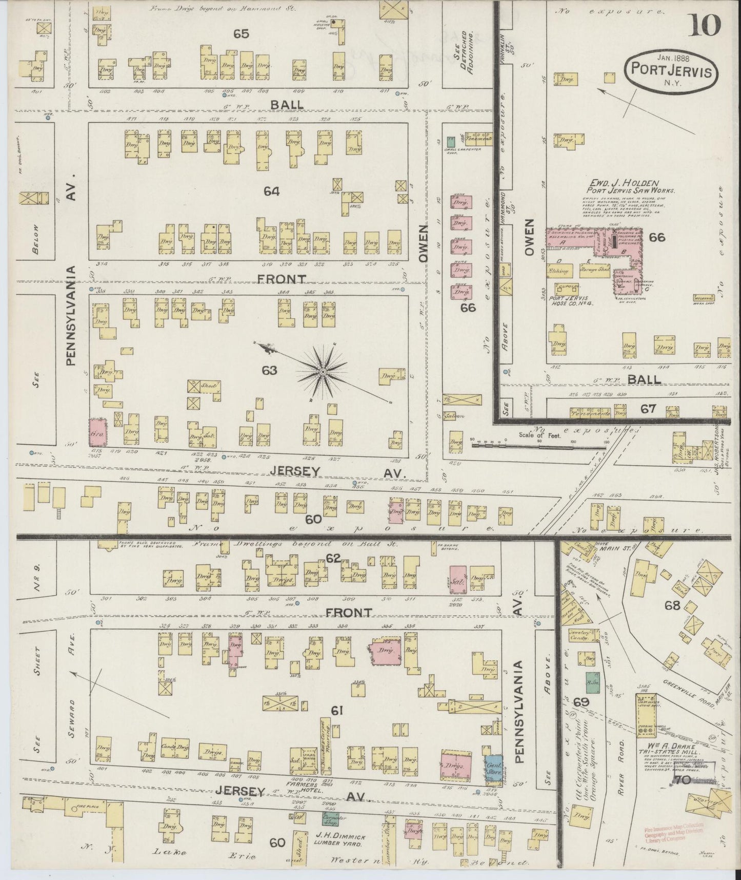 Sanborn Fire Insurance Map from Port Jervis, Orange County, New York (1888), Sheet #0010 - Complete Map Set gallery image, historic Sanborn map, vintage wall art, New York New York