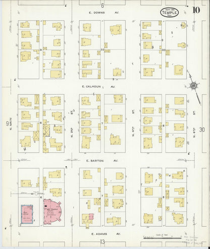 Sanborn Fire Insurance Map from Temple, Bell County, Texas (1915), Sheet #0010 - Historic Sanborn Fire Insurance Map Print, vintage old map wall art, antique decor, genealogy gift, Texas Texas map