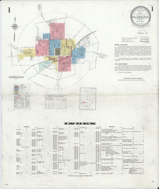 Sanborn Fire Insurance Map from Wilmington, Clinton County, Ohio (1933), Sheet #0001 - Historic Sanborn Fire Insurance Map Print, vintage old map wall art, antique decor, genealogy gift, Ohio Ohio map
