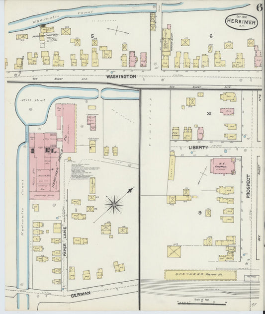 Sanborn Fire Insurance Map from Herkimer, Herkimer County, New York (1890), Sheet #0006 - Historic Sanborn Fire Insurance Map Print, vintage old map wall art, antique decor, genealogy gift, New York New York map