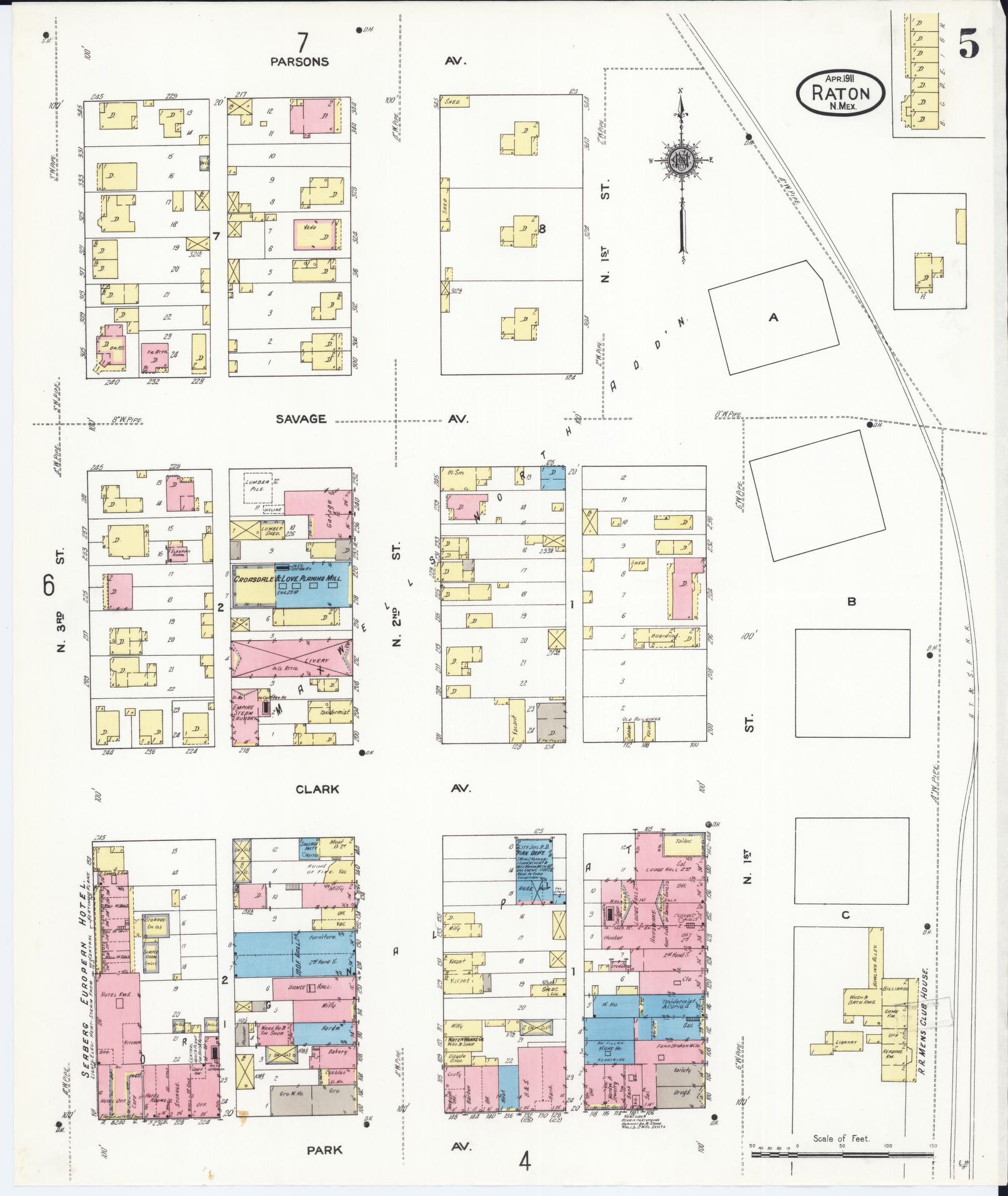 Sanborn Fire Insurance Map from Raton, Colfax County, New Mexico (1911), Sheet #0005 - Complete Map Set gallery image, historic Sanborn map, vintage wall art, New Mexico New Mexico