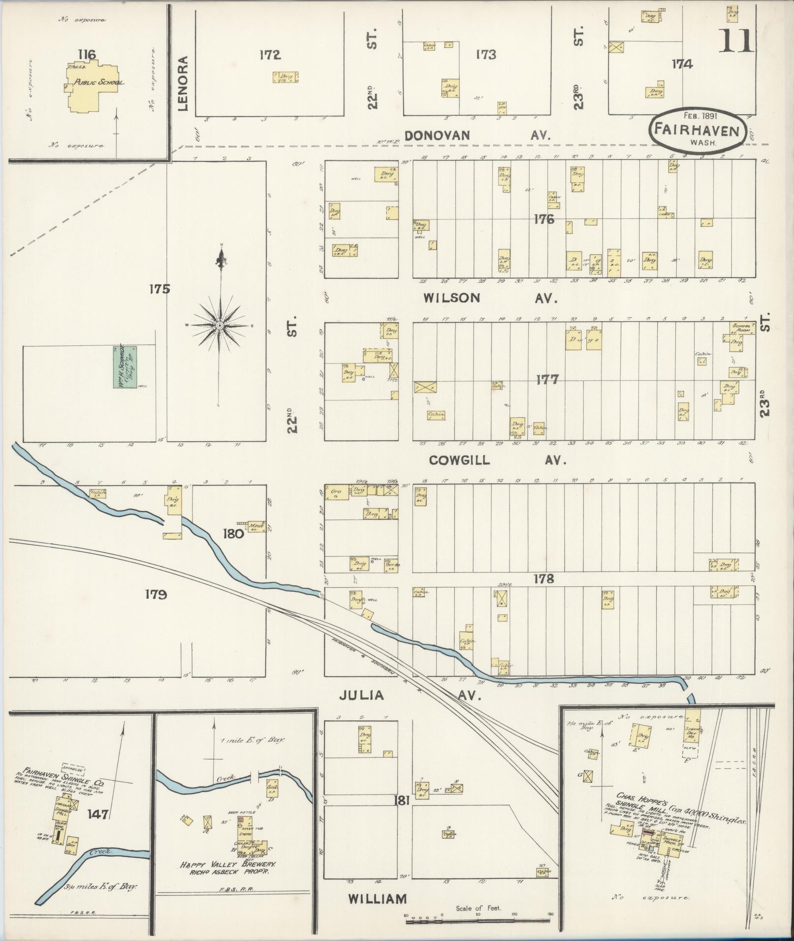 Sanborn Fire Insurance Map from Fairhaven [see also Bellingham and Sehome], Whatcom County, Washington (1891), Sheet #0011 - Complete Map Set gallery image, historic Sanborn map, vintage wall art, Washington Washington