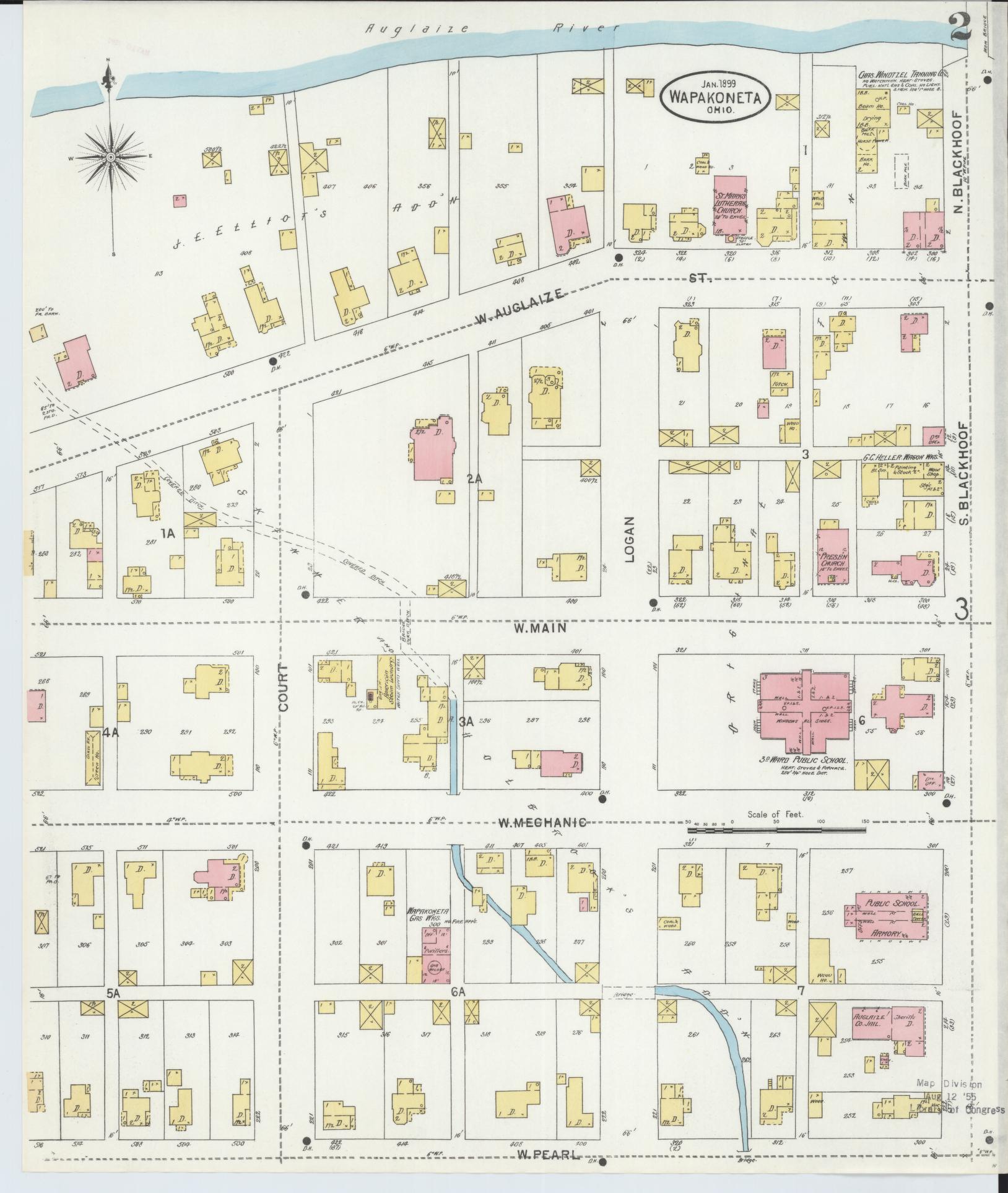 Sanborn Fire Insurance Map from Wapakoneta, Auglaize County, Ohio (1899), Sheet #0002 - Historic Sanborn Fire Insurance Map Print, vintage old map wall art, antique decor, genealogy gift, Ohio Ohio map