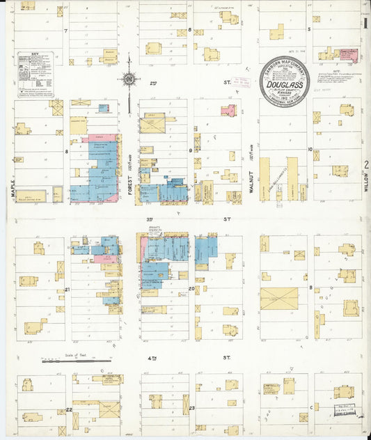 Sanborn Fire Insurance Map from Douglass, Butler County, Kansas (1912), Sheet #0001 - Complete Map Set gallery image, historic Sanborn map, vintage wall art, Kansas Kansas