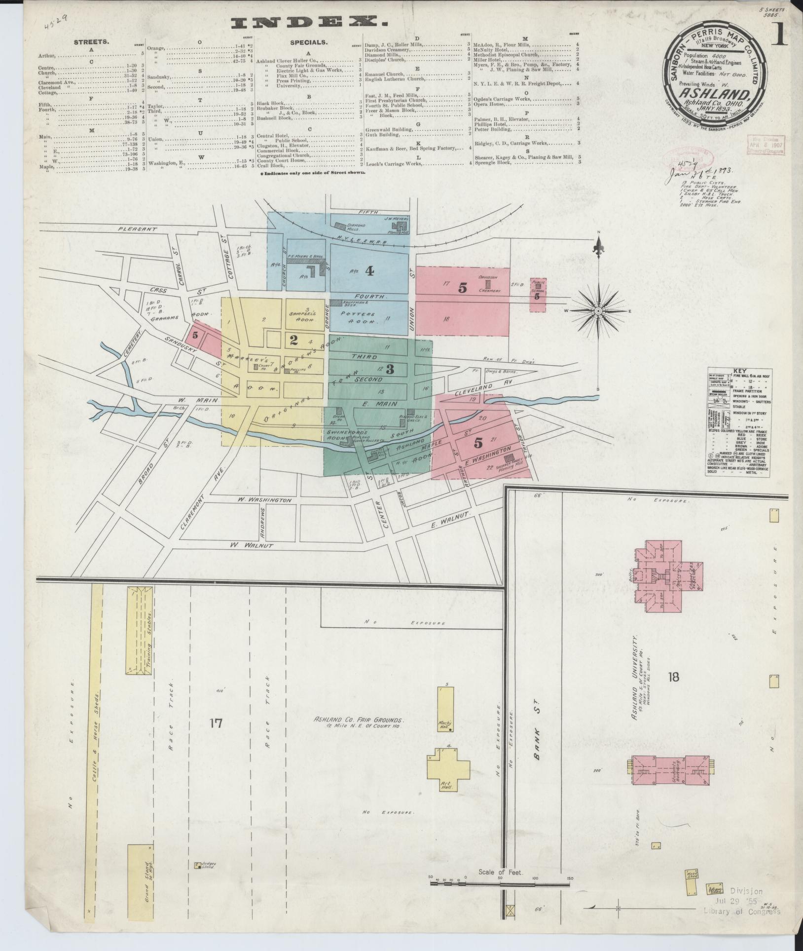 Sanborn Fire Insurance Map from Ashland, Ashland County, Ohio (1893), Sheet #0001 - Historic Sanborn Fire Insurance Map Print, vintage old map wall art, antique decor, genealogy gift, Ohio Ohio map