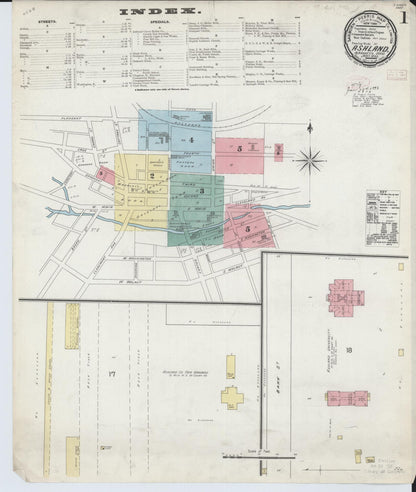 Sanborn Fire Insurance Map from Ashland, Ashland County, Ohio (1893), Sheet #0001 - Historic Sanborn Fire Insurance Map Print, vintage old map wall art, antique decor, genealogy gift, Ohio Ohio map