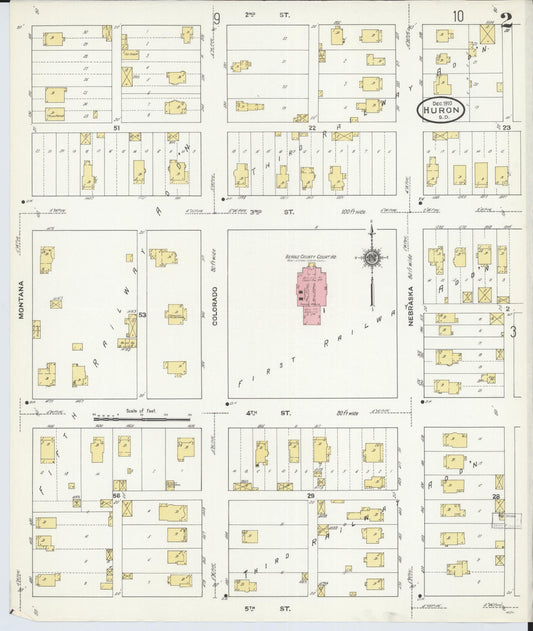 Sanborn Fire Insurance Map from Huron, Beadle County, South Dakota (1910), Sheet #0002 - Historic Sanborn Fire Insurance Map Print, vintage old map wall art, antique decor, genealogy gift, South Dakota South Dakota map