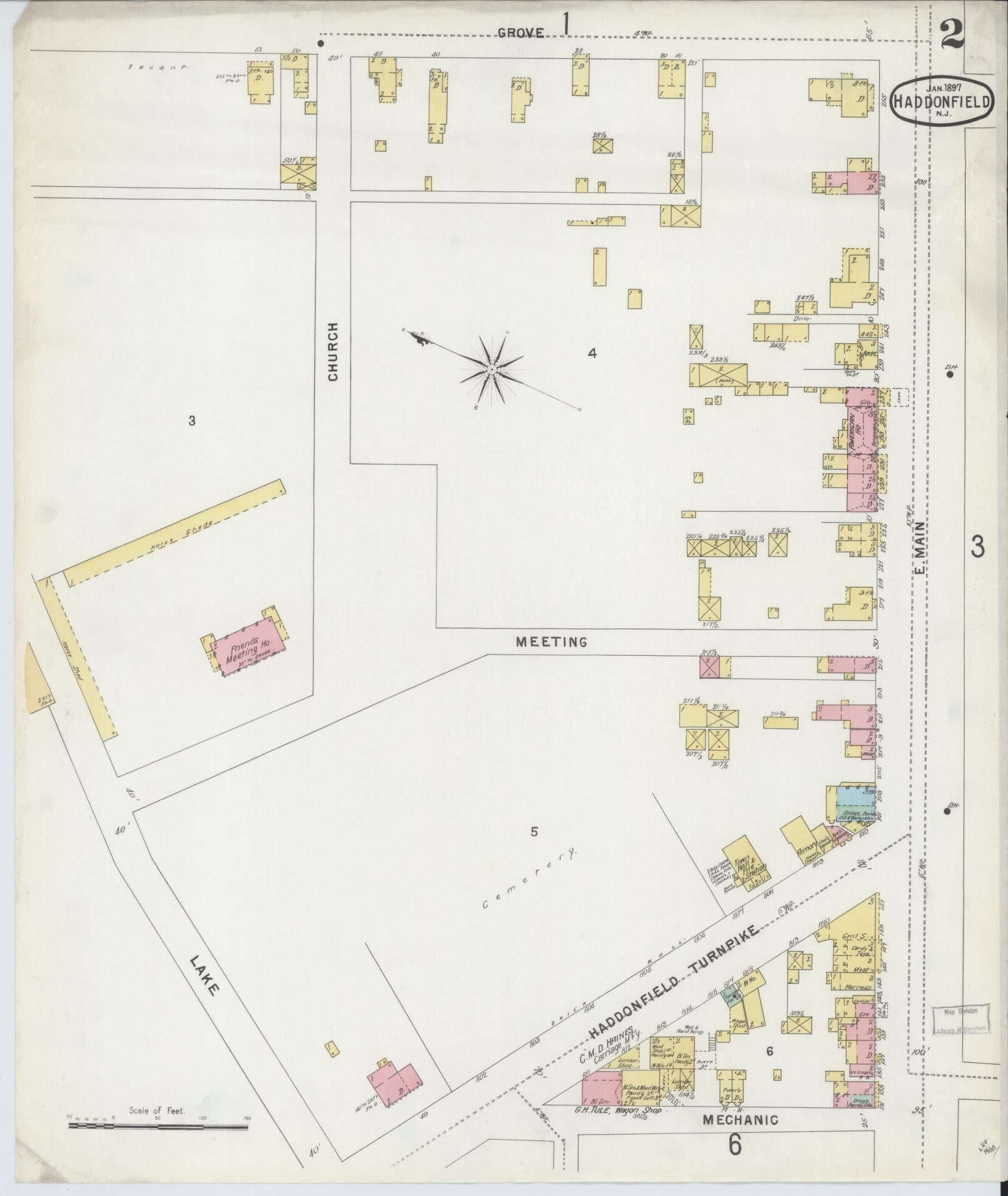 Sanborn Fire Insurance Map from Haddonfield, Camden County, New Jersey (1897), Sheet #0002 - Complete Map Set gallery image, historic Sanborn map, vintage wall art, New Jersey New Jersey