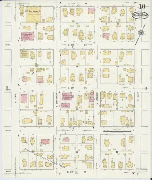 Sanborn Fire Insurance Map from Beardstown, Cass County, Illinois (1919), Sheet #0010 - Historic Sanborn Fire Insurance Map Print, vintage old map wall art, antique decor, genealogy gift, Illinois Illinois map