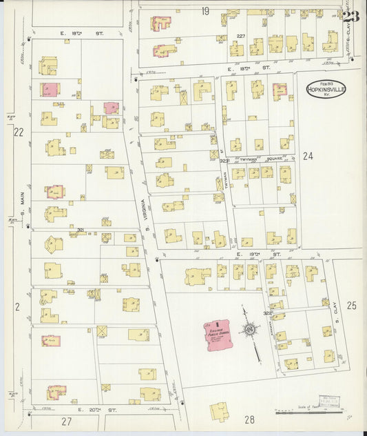 Sanborn Fire Insurance Map from Hopkinsville, Christian County, Kentucky (1913), Sheet #0023 - Historic Sanborn Fire Insurance Map Print, vintage old map wall art, antique decor, genealogy gift, Kentucky Kentucky map