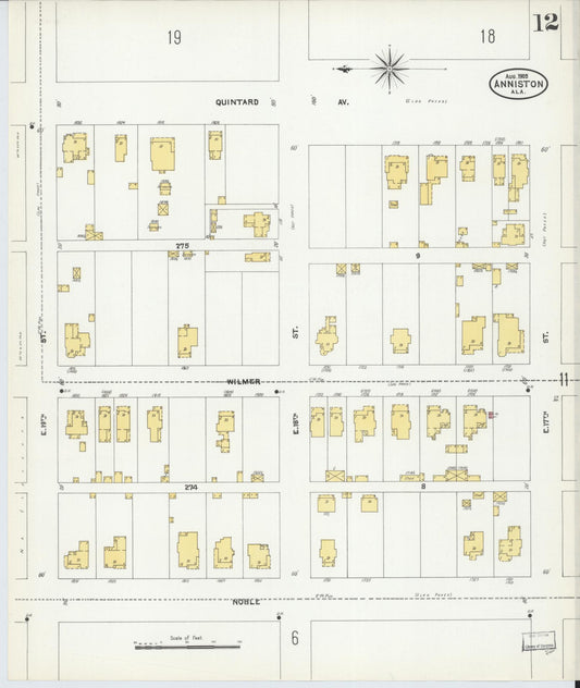 Sanborn Fire Insurance Map from Anniston, Calhoun County, Alabama (1905), Sheet #0012 - Historic Sanborn Fire Insurance Map Print, vintage old map wall art, antique decor, genealogy gift, Alabama Alabama map