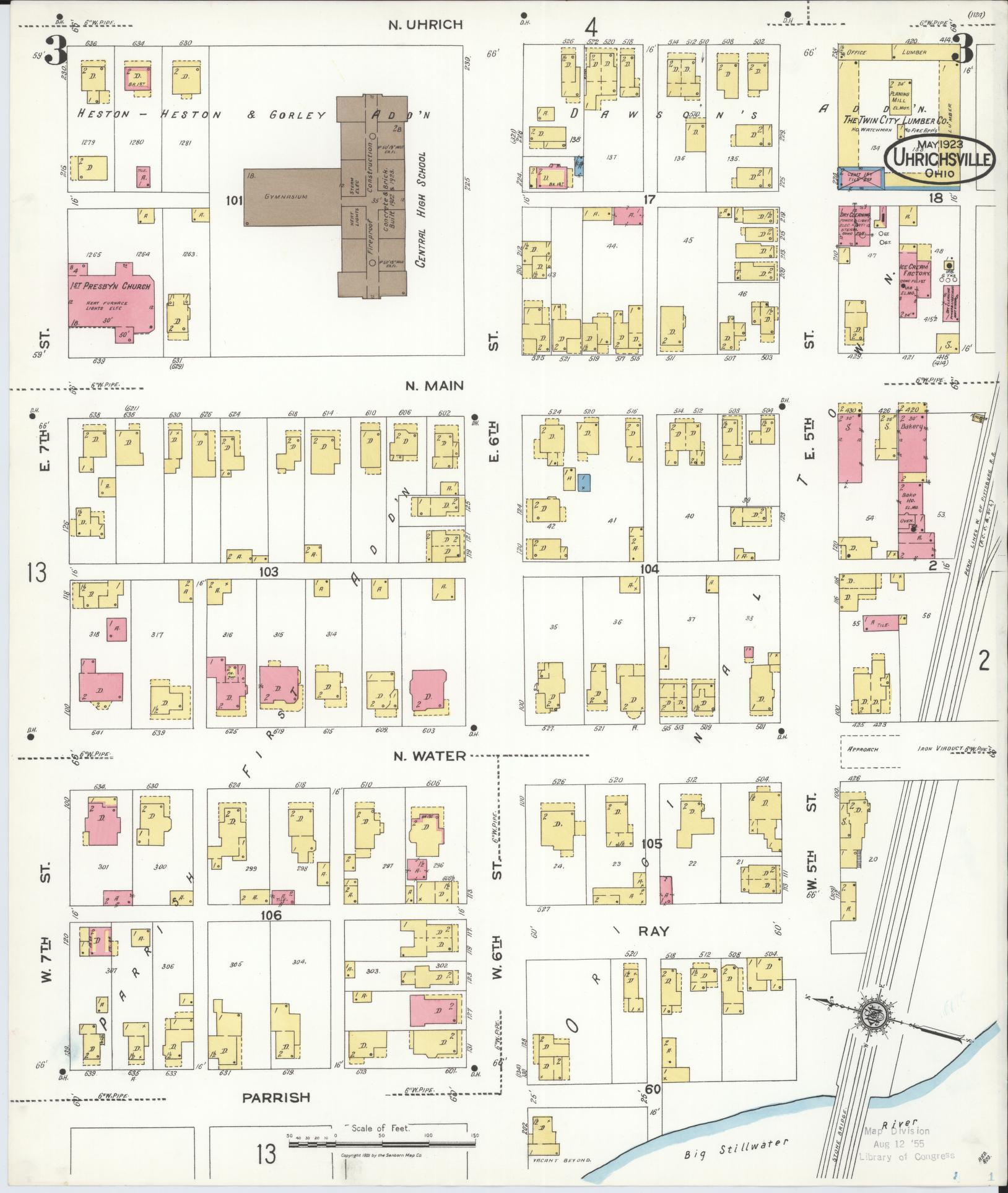 Sanborn Fire Insurance Map from Uhrichsville, Tuscarawas County, Ohio (1923), Sheet #0003 - Historic Sanborn Fire Insurance Map Print, vintage old map wall art, antique decor, genealogy gift, Ohio Ohio map