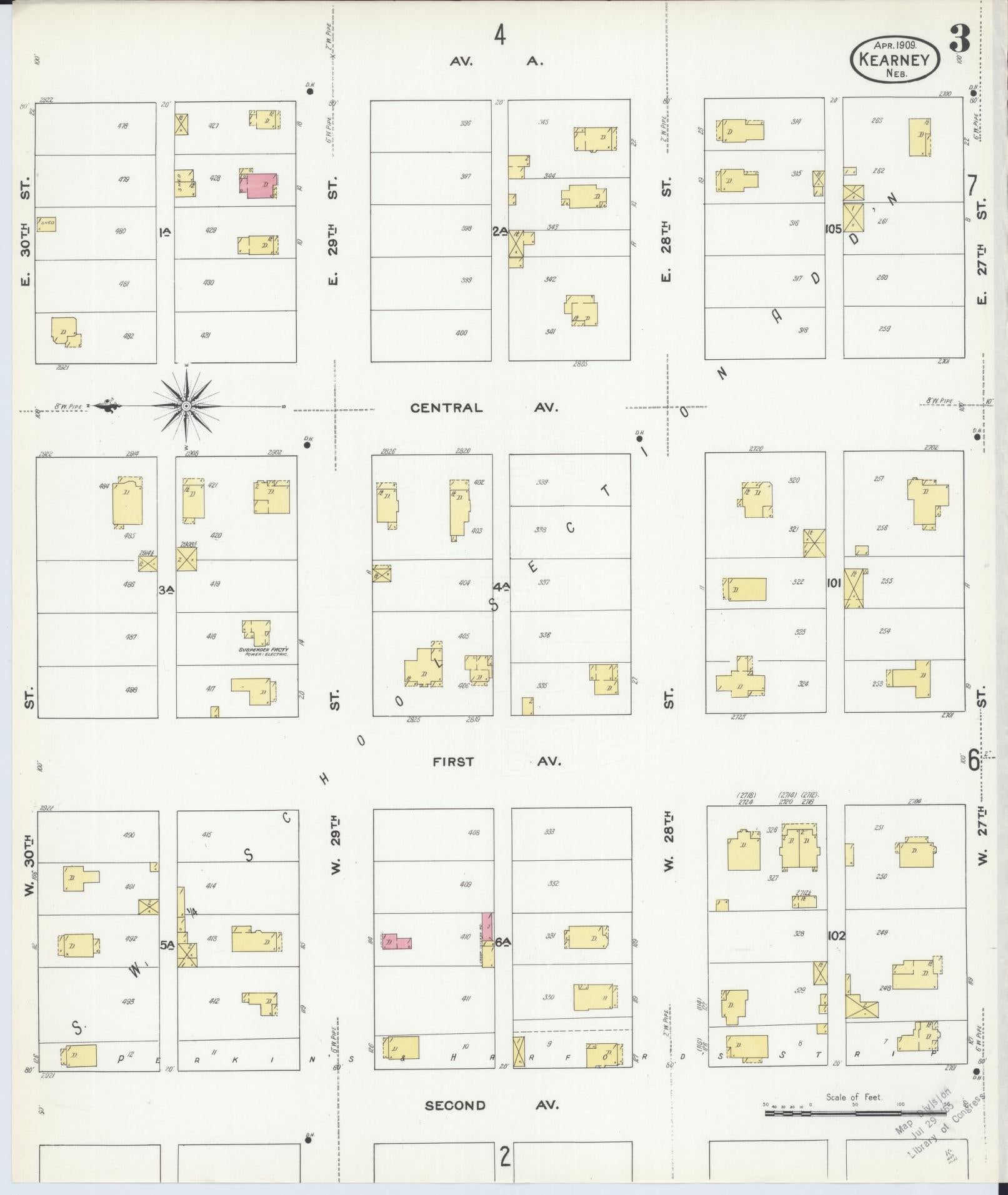 Sanborn Fire Insurance Map from Kearney, Buffalo County, Nebraska (1909), Sheet #0003 - Complete Map Set gallery image, historic Sanborn map, vintage wall art, Nebraska Nebraska