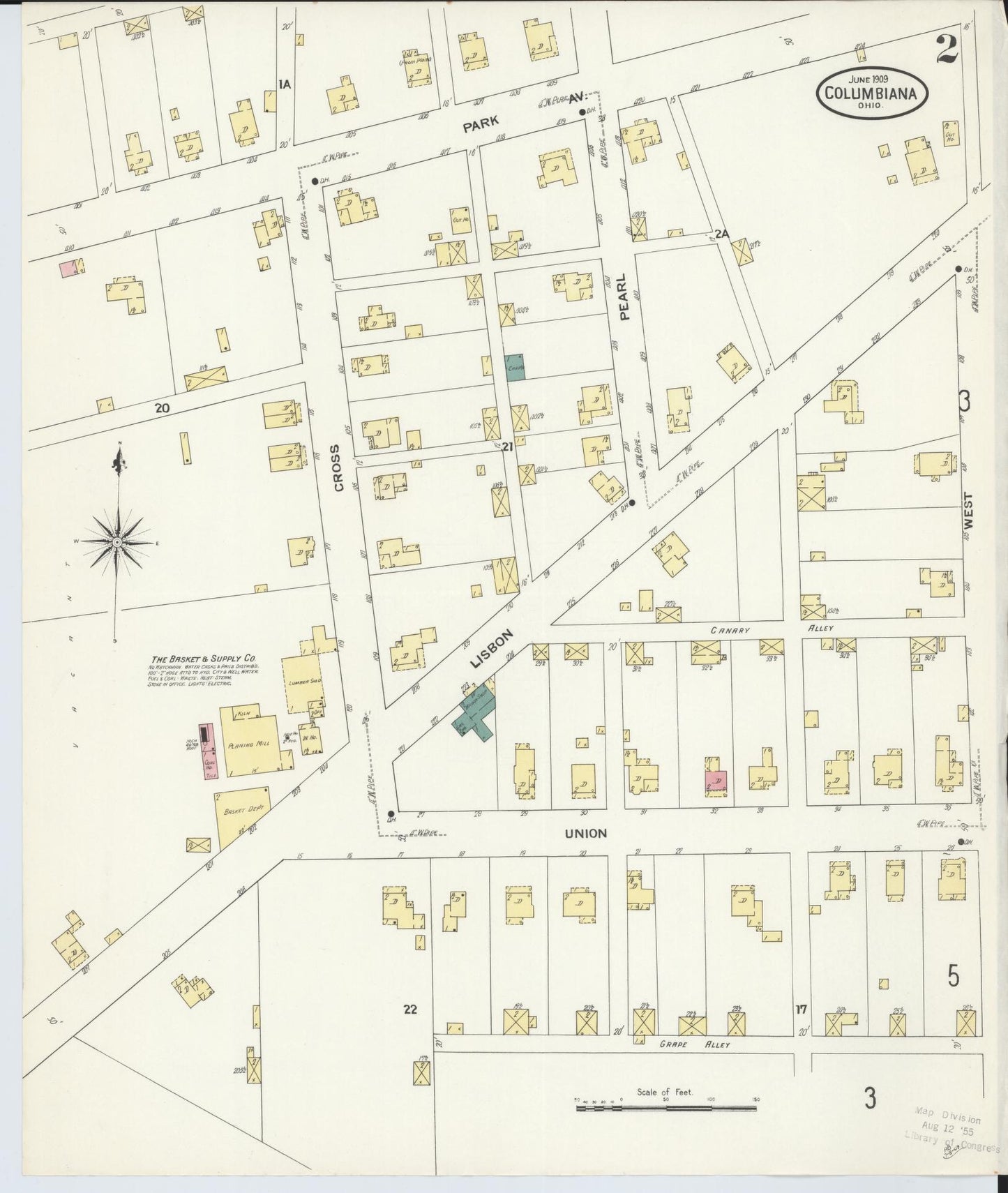 Sanborn Fire Insurance Map from Columbiana, Columbiana County, Ohio (1909), Sheet #0002 - Historic Sanborn Fire Insurance Map Print, vintage old map wall art, antique decor, genealogy gift, Ohio Ohio map