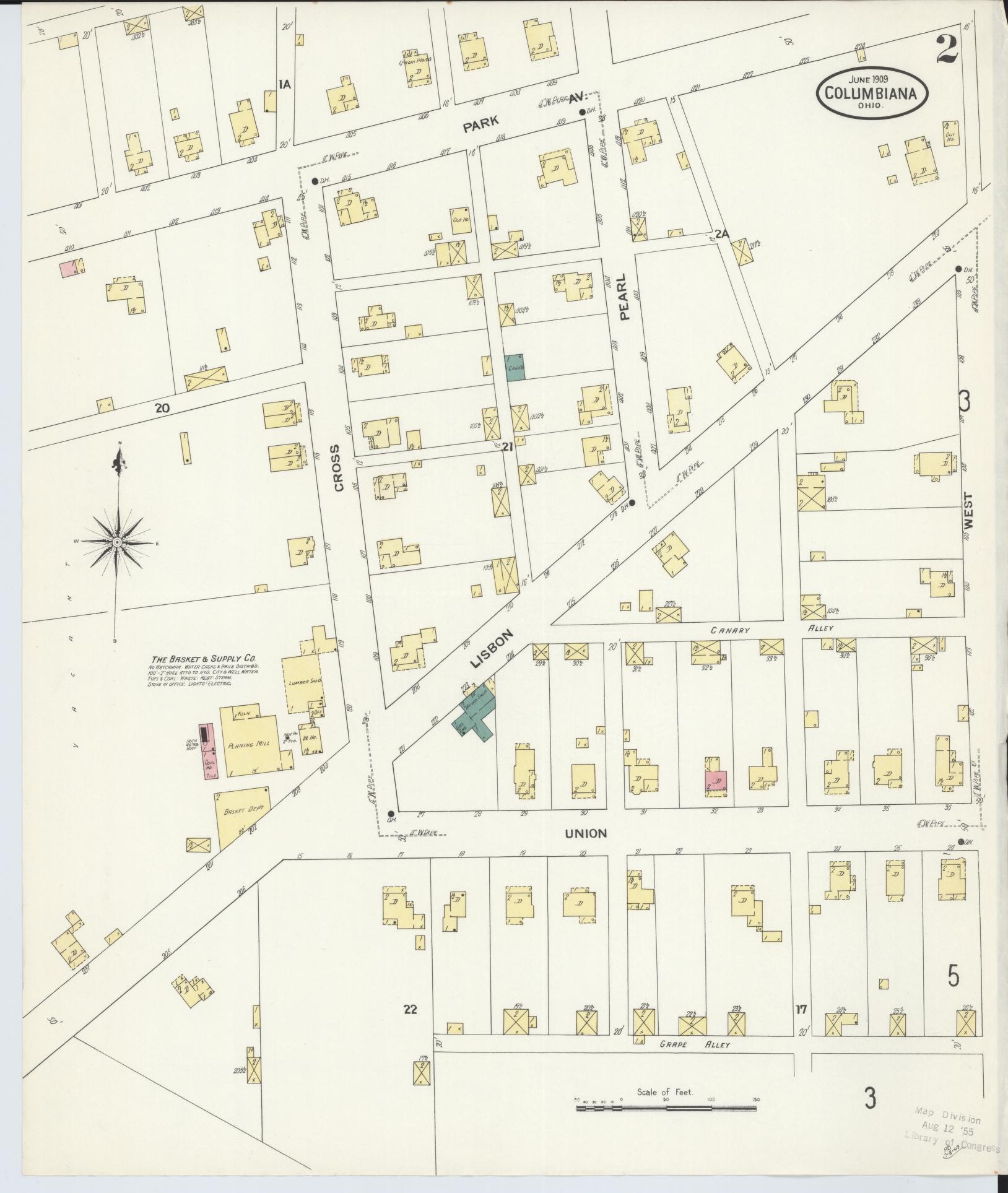 Sanborn Fire Insurance Map from Columbiana, Columbiana County, Ohio (1909), Sheet #0002 - Historic Sanborn Fire Insurance Map Print, vintage old map wall art, antique decor, genealogy gift, Ohio Ohio map