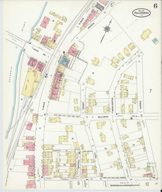 Sanborn Fire Insurance Map from Phillipsburg, Warren County, New Jersey (1910), Sheet #0006 - Historic Sanborn Fire Insurance Map Print, vintage old map wall art, antique decor, genealogy gift, New Jersey New Jersey map
