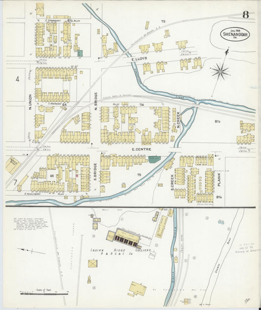 Sanborn Fire Insurance Map from Shenandoah, Schuylkill County, Pennsylvania (1908), Sheet #0008 - Historic Sanborn Fire Insurance Map Print, vintage old map wall art, antique decor, genealogy gift, Pennsylvania Pennsylvania map