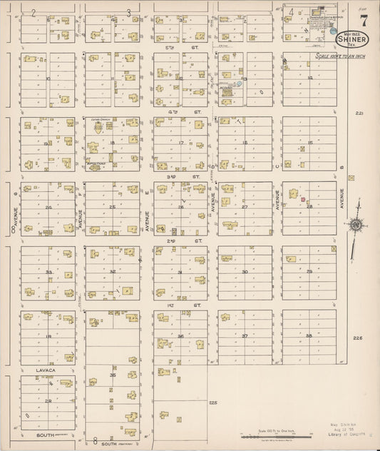 Sanborn Fire Insurance Map from Shiner, Lavaca County, Texas (1922), Sheet #0007 - Historic Sanborn Fire Insurance Map Print, vintage old map wall art, antique decor, genealogy gift, Texas Texas map