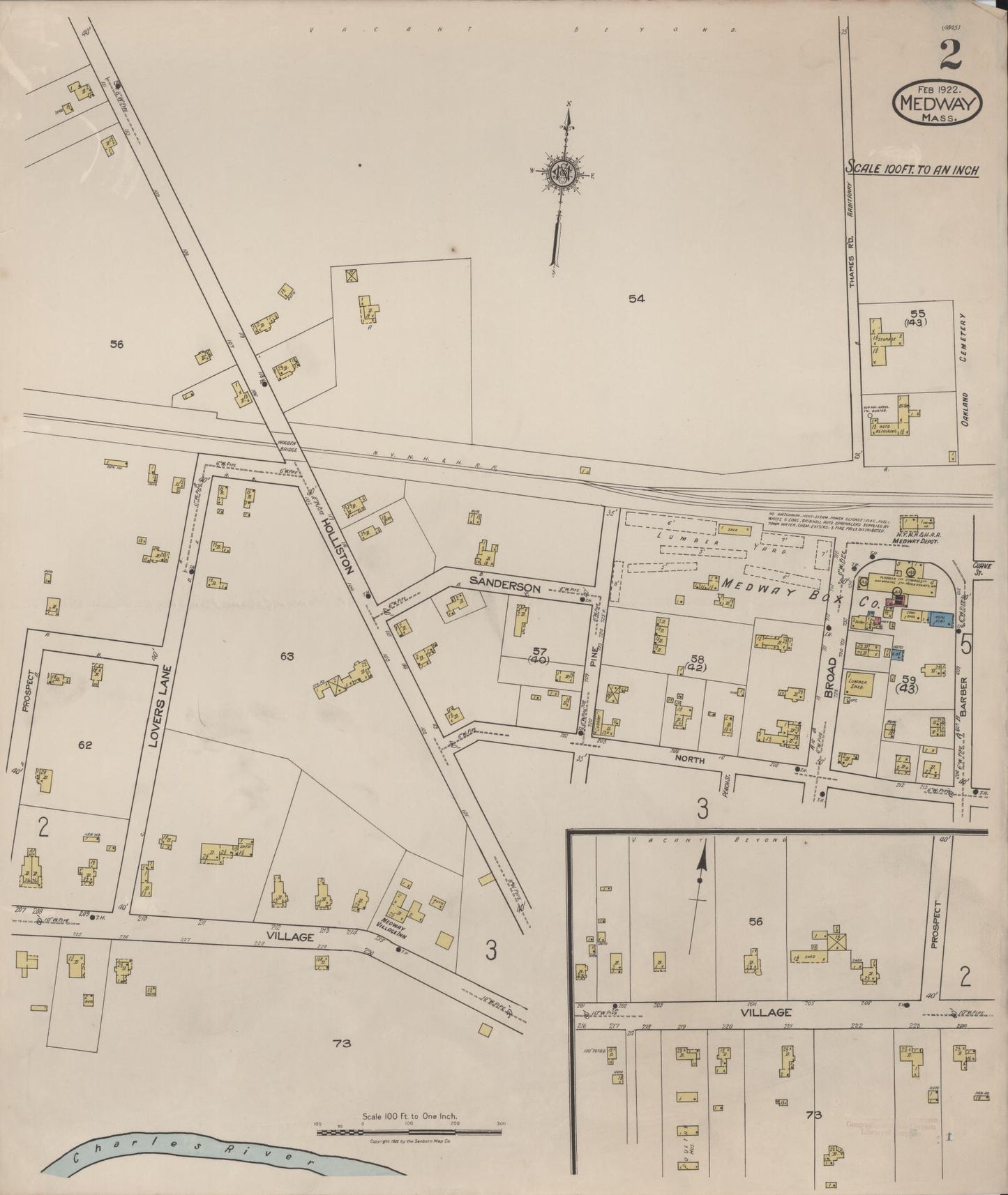 Sanborn Fire Insurance Map from Medway, Norfolk County, Massachusetts (1922), Sheet #0002 - Complete Map Set gallery image, historic Sanborn map, vintage wall art, Massachusetts Massachusetts