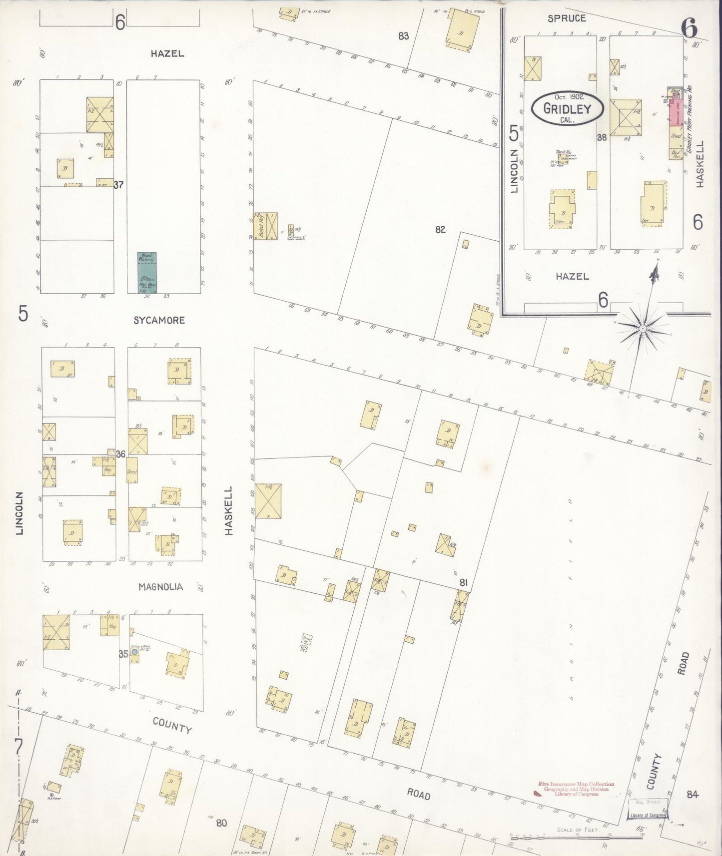 Sanborn Fire Insurance Map from Gridley, Butte County, California (1902), Sheet #0006 - Historic Sanborn Fire Insurance Map Print, vintage old map wall art, antique decor, genealogy gift, California California map