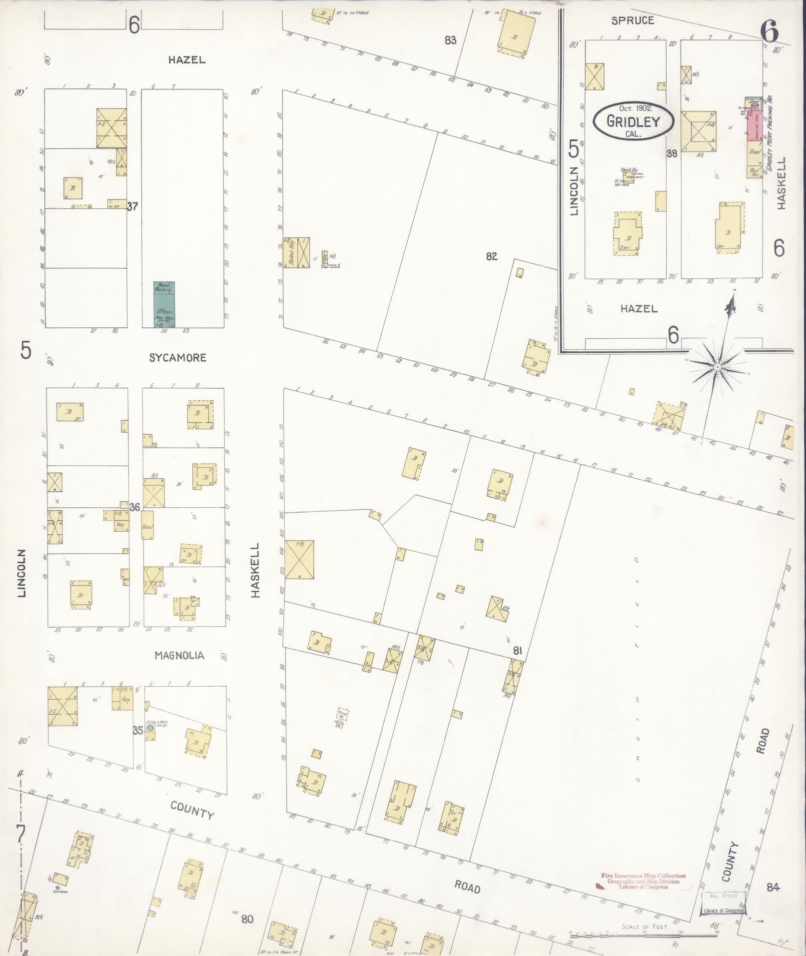 Sanborn Fire Insurance Map from Gridley, Butte County, California (1902), Sheet #0006 - Historic Sanborn Fire Insurance Map Print, vintage old map wall art, antique decor, genealogy gift, California California map