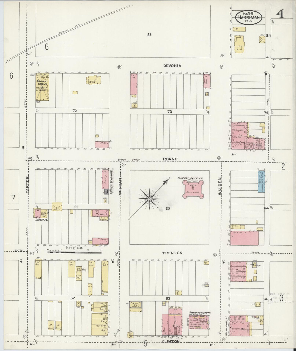 Sanborn Fire Insurance Map from Harriman, Roane County, Tennessee (1906), Sheet #0004 - Historic Sanborn Fire Insurance Map Print, vintage old map wall art, antique decor, genealogy gift, Tennessee Tennessee map