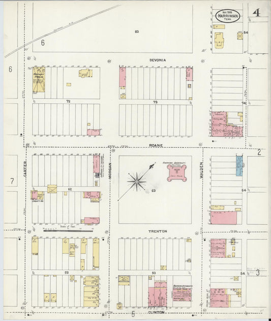 Sanborn Fire Insurance Map from Harriman, Roane County, Tennessee (1906), Sheet #0004 - Historic Sanborn Fire Insurance Map Print, vintage old map wall art, antique decor, genealogy gift, Tennessee Tennessee map