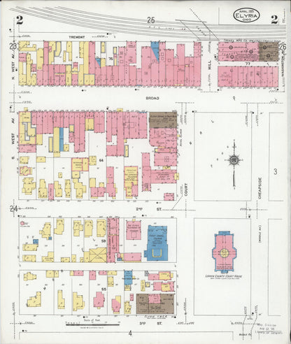 Sanborn Fire Insurance Map from Elyria, Lorain County, Ohio (1925), Sheet #0002 - Complete Map Set gallery image, historic Sanborn map, vintage wall art, Ohio Ohio
