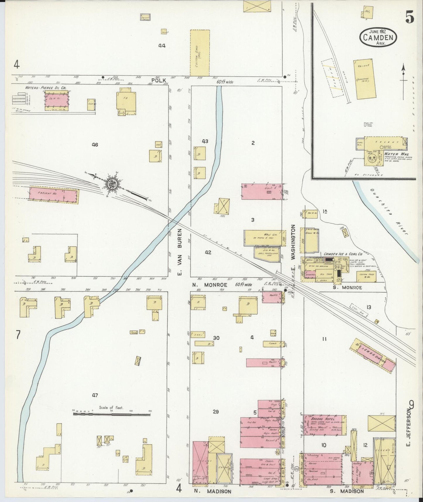 Sanborn Fire Insurance Map from Camden, Ouachita County, Arkansas (1912), Sheet #0005 - Historic Sanborn Fire Insurance Map Print, vintage old map wall art, antique decor, genealogy gift, Arkansas Arkansas map